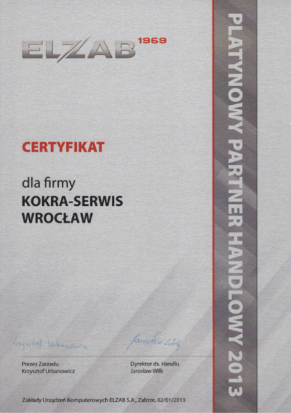 certyfikat ELZAB 2013